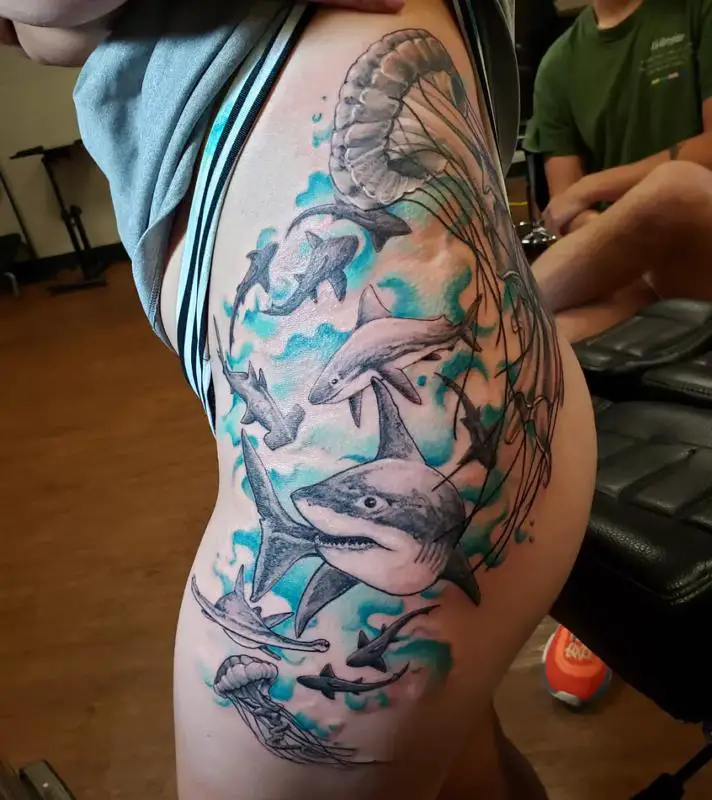Sea Full Of Sharks Tattoo Design
