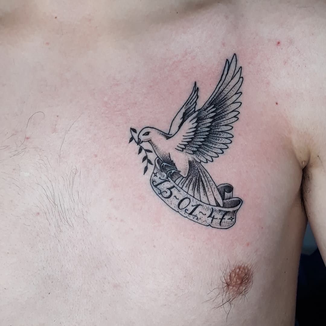 Small Dove Tattoo Over Chest