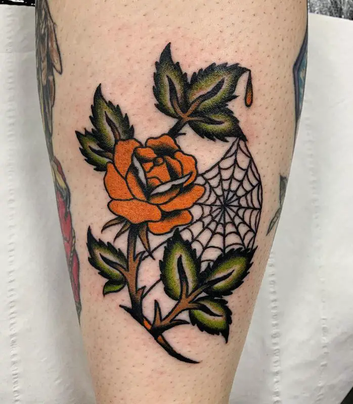 Spiderweb Rose Tattoo