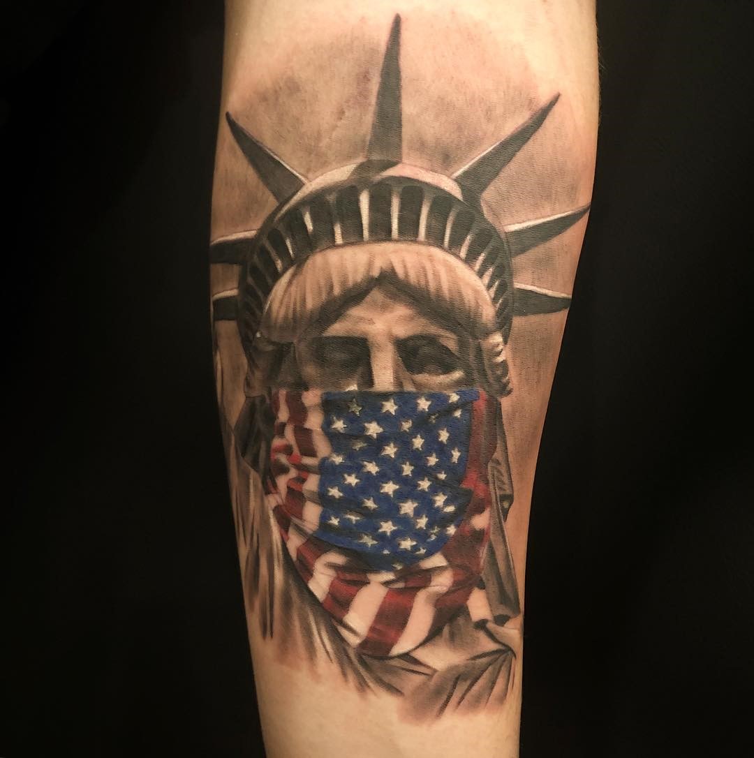 Statue Of Liberty American Flag Tattoo 