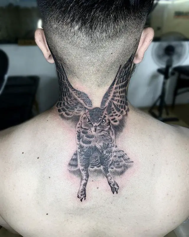 Neck and Throat Owl Tattoo 3