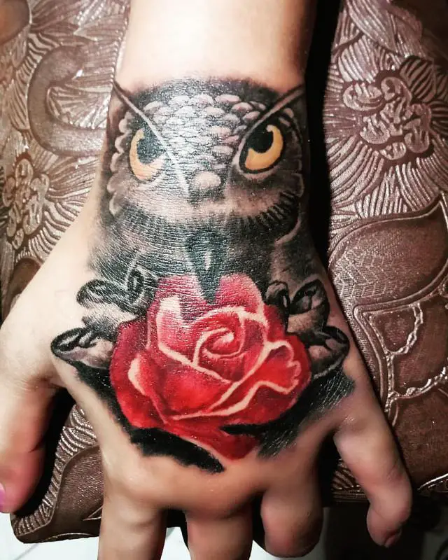 Owl and Roses Tattoo 3