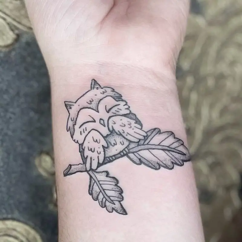 Owl on Branch Tattoo 2