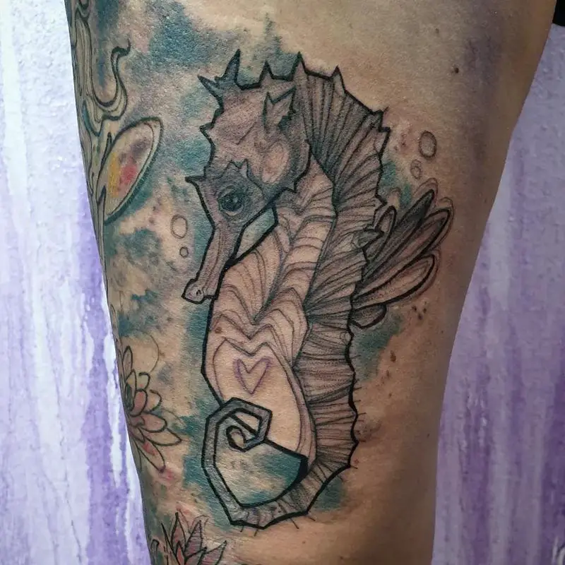 Seahorse And Ocean Tattoo 1