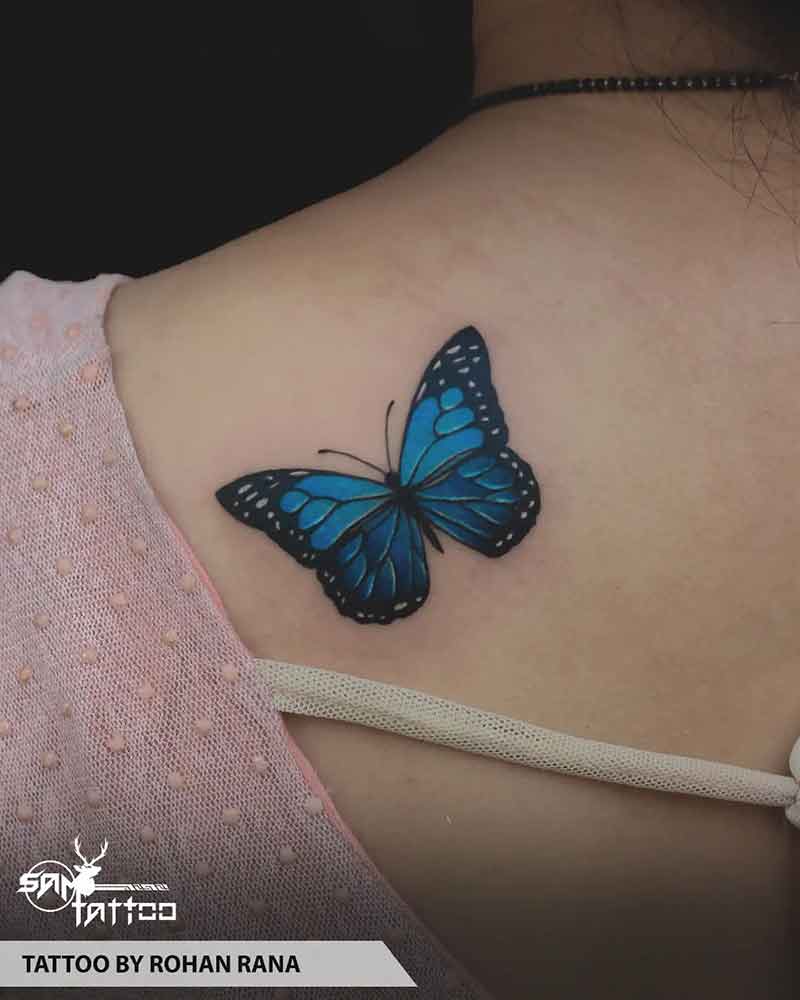 Blue Monarch Butterfly Tattoo
